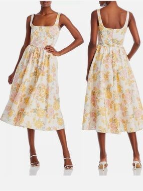 Wayf White Floral Square-Neck Midi Dress